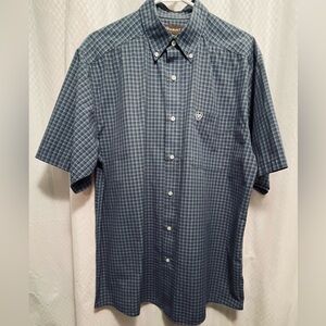 Ariat Men's Navy Checkered Button Down Shirt Size L